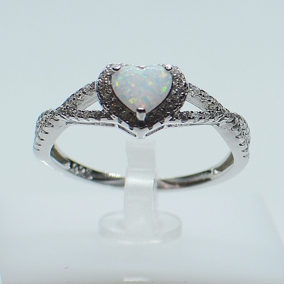 Boutique Jewelry - .925 Sterling Silver White Opal CZ Heart Ring